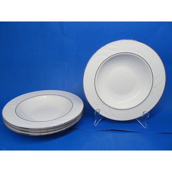 Lenox Sand Dune Platinum Set Of Four 8 1/8" Rimmed Soup Bowls VGC - Picture 1 of 12